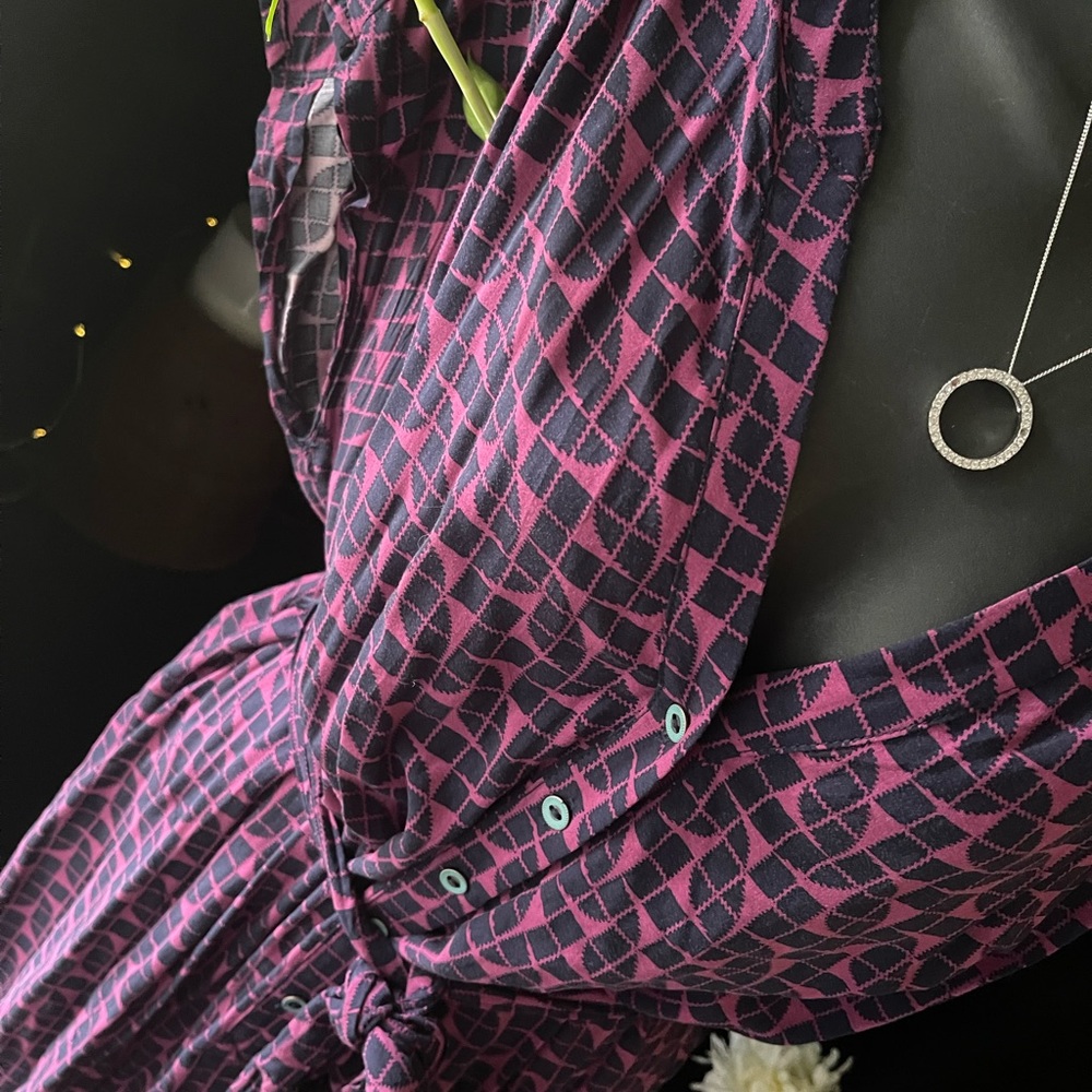 Raspberry And Navy Jumpsuit With Side Pockets Tea… - image 3